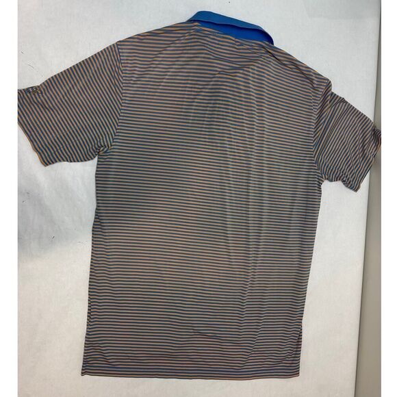 Peter Millar Summer Comfort Orange Blue Striped Polo Shirt Golf - Size Large - Picture 4 of 10
